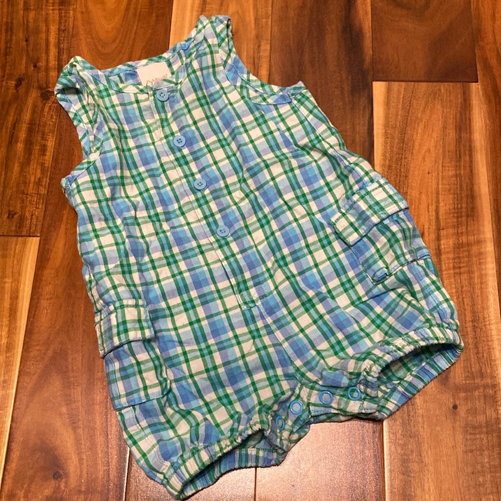Boy’s Size 0-3 Months Blue & Green Plaid Oshkosh Jumpsuit